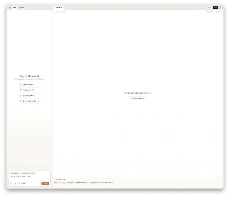 Claude Design - New project page